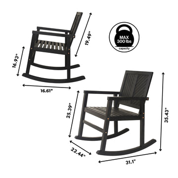 Ned Modern Chevron-Back 300-Lbs Support Acacia Wood Patio Outdoor Rocking Chair - JONATHAN Y